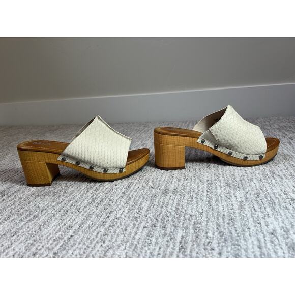 Mia Snakeskin Embossed Sandal In Ivory, Slip On, Size 6.5 - Picture 7 of 8